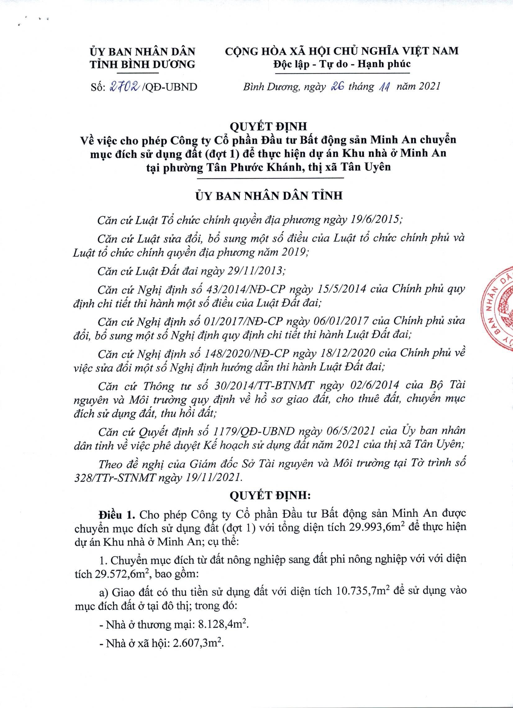 Quyết định giao đất đợt _1 Minh An